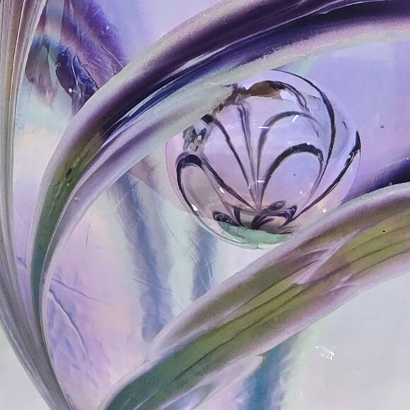 Hand-Blown Glass Eye Studio Multicolor Glass Egg Paperweight With Swirling Purpl - Picture 4 of 5